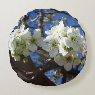 Almofada Redonda Árvore de pera de Primavera de Flor em Clusters B