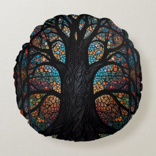 Almofada Redonda Árvore de Vidro Arte Mosaica Contida