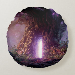 Almofada Redonda Árvore Encantada Surrealista Com Portal Brilhante