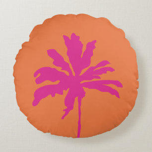 Almofada Redonda Árvore Tropical Moderna Laranja e Rosa Quente