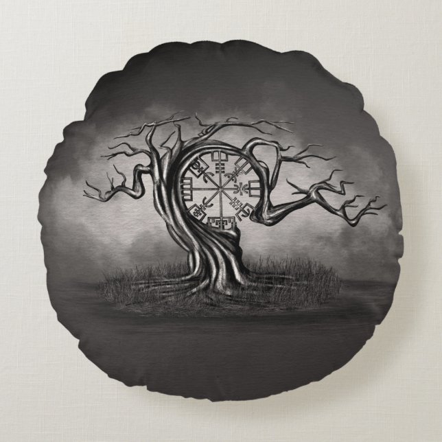 Almofada Redonda Árvore Vegvisir (Frente)