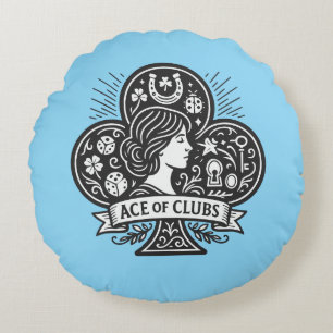 Almofada Redonda Ás de Clubs - Lady Luck Cameo