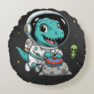 Almofada Redonda AstroDino: The Cutest Mission to the Giggleverse!