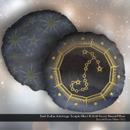 Almofada Redonda Astrologia Zodiaca Escorpião Preto e Dourado