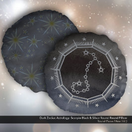 Almofada Redonda Astrologia Zodiaca Escorpião Preto e Prata