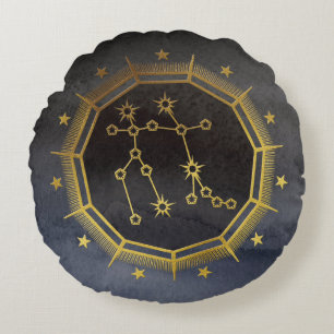 Almofada Redonda Astrologia Zodiaca Escura: Gemini Preto e Dourado