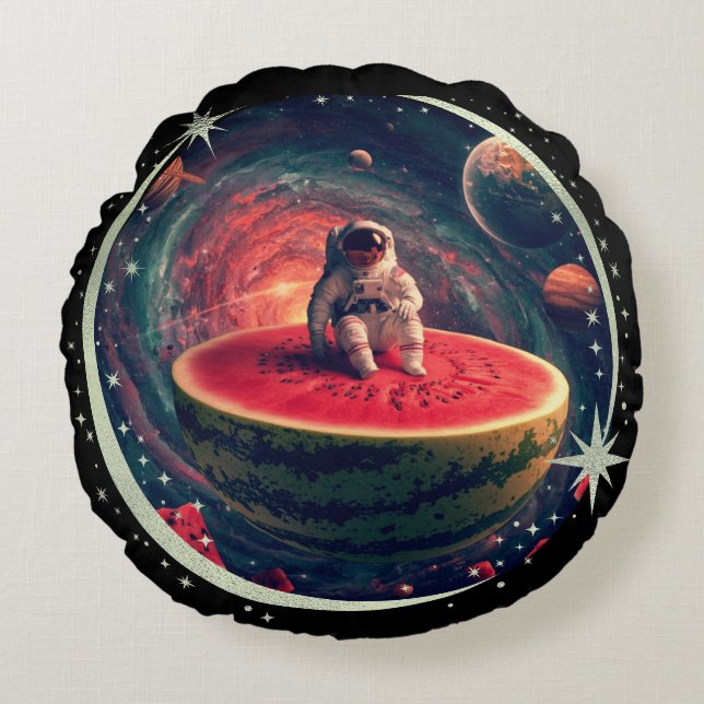 Almofada Redonda Astronauta de Melancia Espacial (Frente)