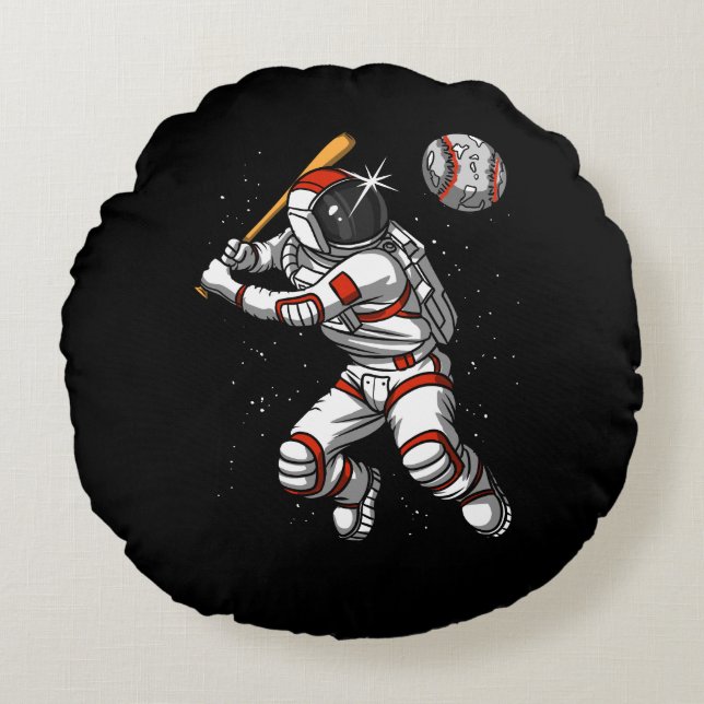 Almofada Redonda Astronauta Espacial Jogador de Baseball Planeta Có (Frente)