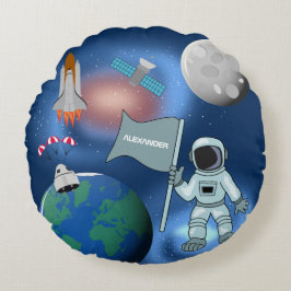 Almofada Redonda Astronauta no Espaço Galáxia Nome Personalizado