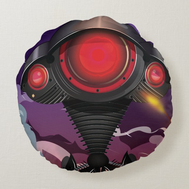 Almofada Redonda Ataque de Alienígena de Ficção Científica! (Verso)