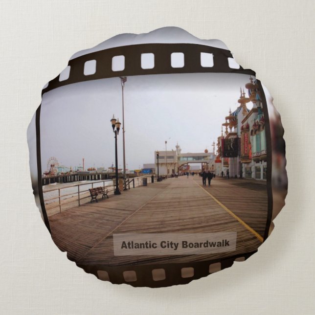 Almofada Redonda Atlantic City Beach Boardwalk sobre cinema (Verso)