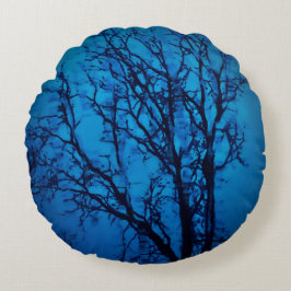 Almofada Redonda Através Do Vidro, Arte Abstrato Azul De Árvore Cho