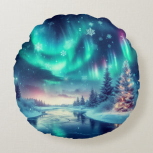 Almofada Redonda aurora borealis/Natal/Inverno