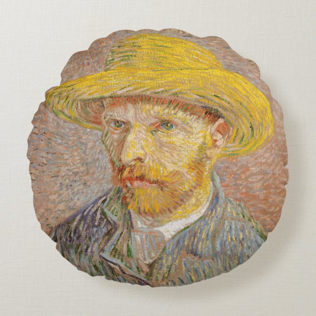 Almofada Redonda Autorretrato impressionista de Vincent Van Gogh (Frente)