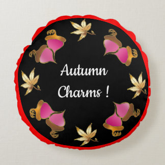 Almofada Redonda Autumn Charms Whimsical Acorts And Leaves
