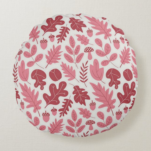 Almofada Redonda Autumn Leaves and Acorns Pattern (Frente)