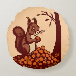 Almofada Redonda 🐿️ Autumn Squirrel Round Pillow - Peach