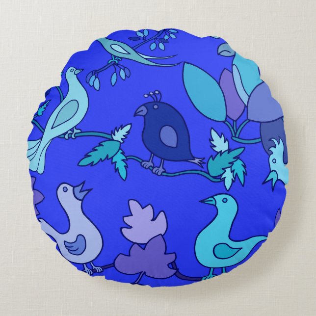 Almofada Redonda Aves Azuis (Frente)