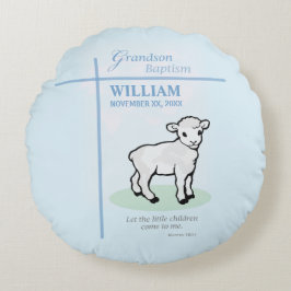 Almofada Redonda Avô Baptism Blue Lamb Personalizado