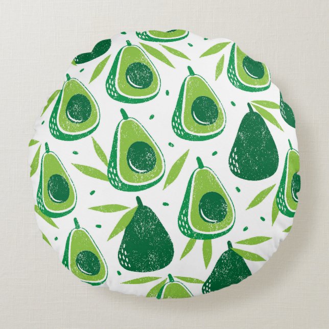 Almofada Redonda Avocado, selo texturizado, padrão perfeito. (Frente)
