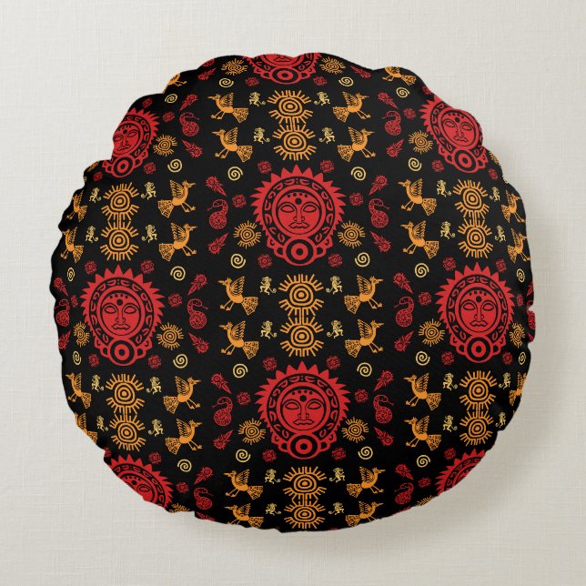 Almofada Redonda Aztec Art Home Decor Mexicano (Frente)