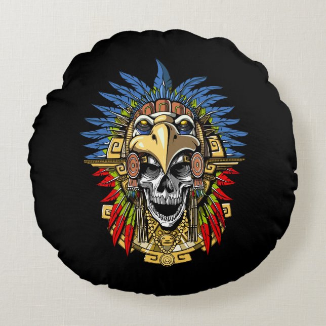 Almofada Redonda Aztec Skull Warrior (Frente)