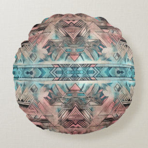Almofada Redonda Aztec Sudoeste Pastel Cor-De-Rosa E Azul