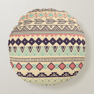 Almofada Redonda Aztec Tribal Stripes: Ilustração Vintage