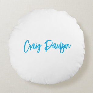 Almofada Redonda Azul Branco Seu Nome Calliografia Minimalista Excl