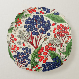 Almofada Redonda Azul e Berries Vermelhos Japoneses Duplos