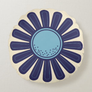 Almofada Redonda Azul e Creme de Daisy Flower Geométrica Moderna