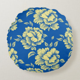 Almofada Redonda Azul e Peony Toile Amarelo - Decoração do País Fra