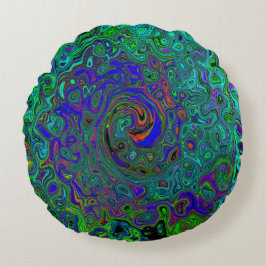 Almofada Redonda Azul Marmoreado e Abstrato Aquamarino