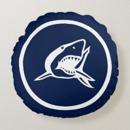 Almofada Redonda Azul quase Marinho, Grande tubarão branco náutico