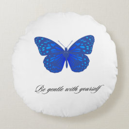 Almofada Redonda azul real com borboleta design, citação positiva p