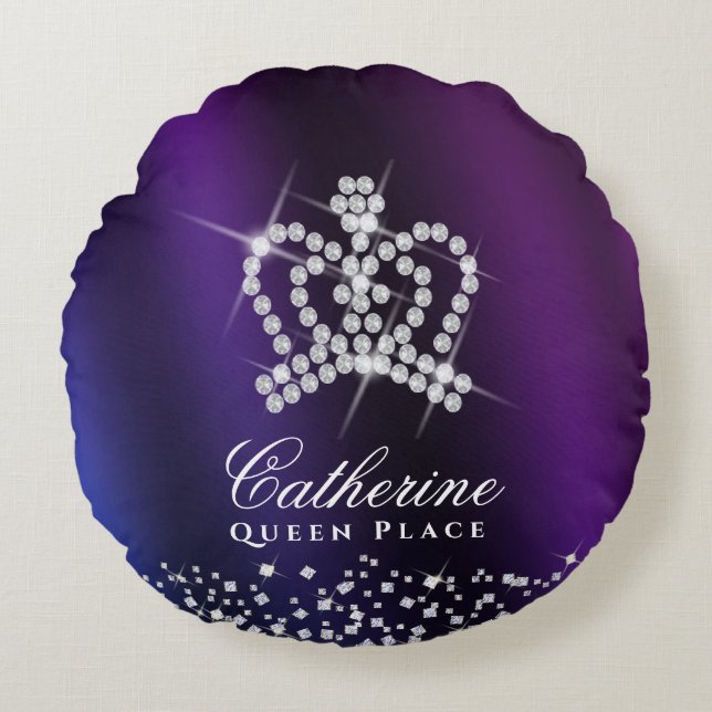 Almofada Redonda Azul Roxo com Coroa Estrelada (Frente)