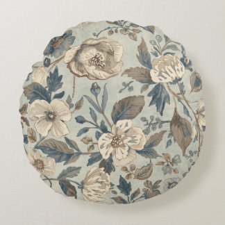 Almofada Redonda Azul Teal Empoeirado Bege Marrom Floral Casa de Ca