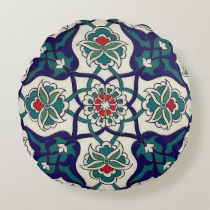 Almofada Redonda Azul Turco Floral de Cerâmica