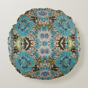 Almofada Redonda azul-turquesa-de-moda-boêmia-glame
