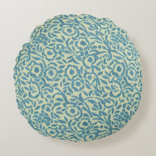 Almofada Redonda Azul Turquesa Elegante e Floral Abstrato Verde