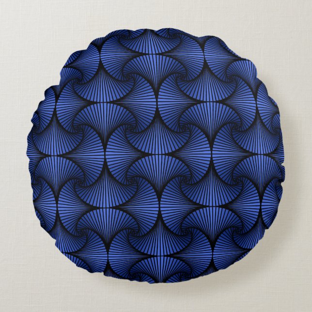 Almofada Redonda Azul-Ventilador 3D Geométrico (Frente)