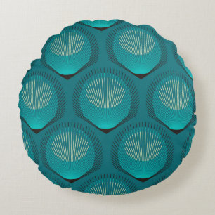 Almofada Redonda Azulejo Azul de Penas Peacock Estilizadas