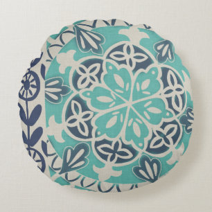 Almofada Redonda Azulejo Batik Azul I