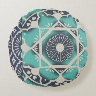 Almofada Redonda Azulejo Batik Azul II