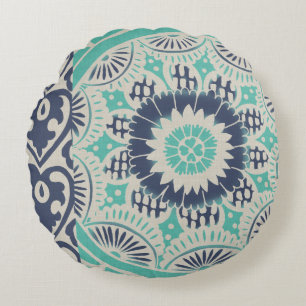 Almofada Redonda Azulejo de Batik Azul III