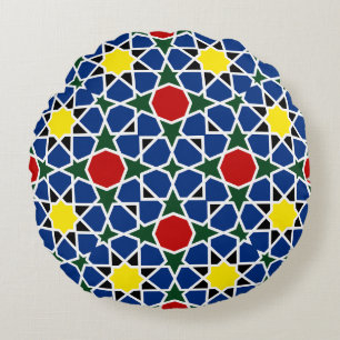Almofada Redonda Azulejo de Padrão Geométrico Mosaico marroquino