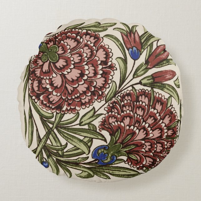 Almofada Redonda Azulejo Flor de Cravo Antigo Rústico Arte De Morga (Frente)