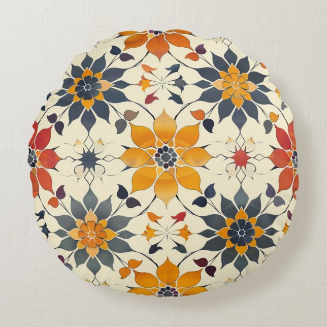 Almofada Redonda Azulejo Floral de outono (Frente)