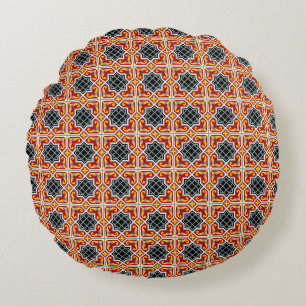 Almofada Redonda Azulejo Geométrico Vintage Preto Vermelho Barcelon