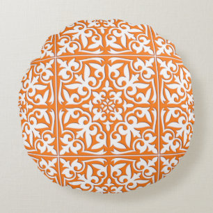 Almofada Redonda Azulejo marroquino - alaranjado e branco corais